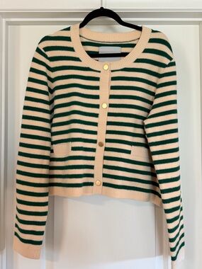 NVLT Green and Cream Striped Button-Front Cardigan